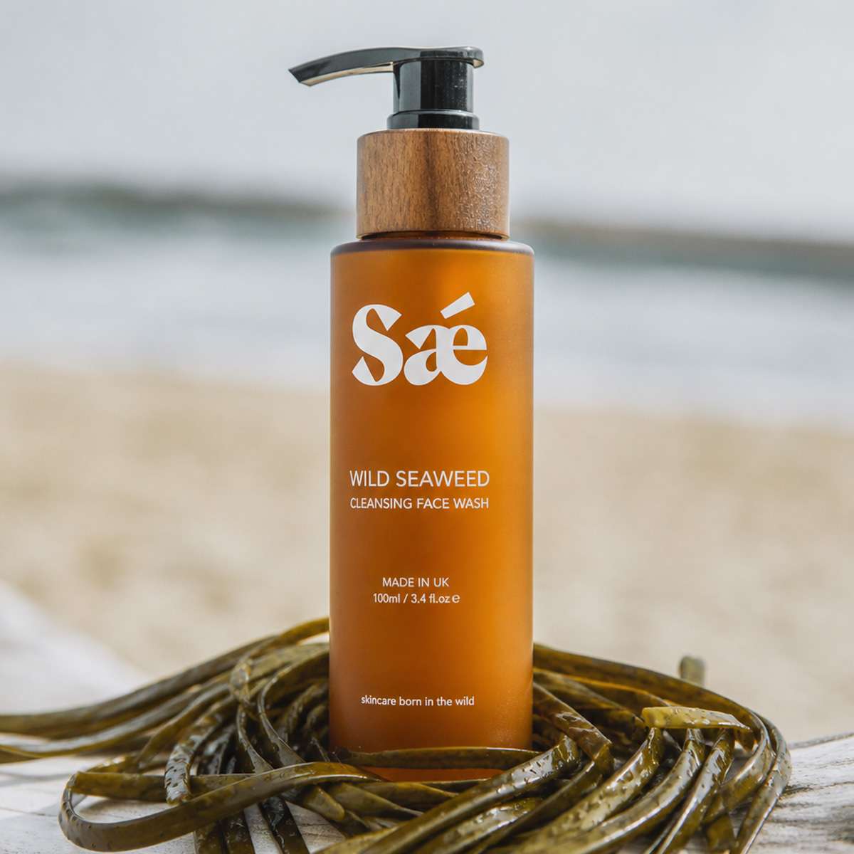 sae seaweed cleansing face wash in glass bottle